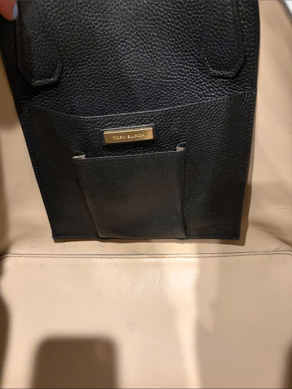 Tory Burch Black Leather Tote with Gold Logo